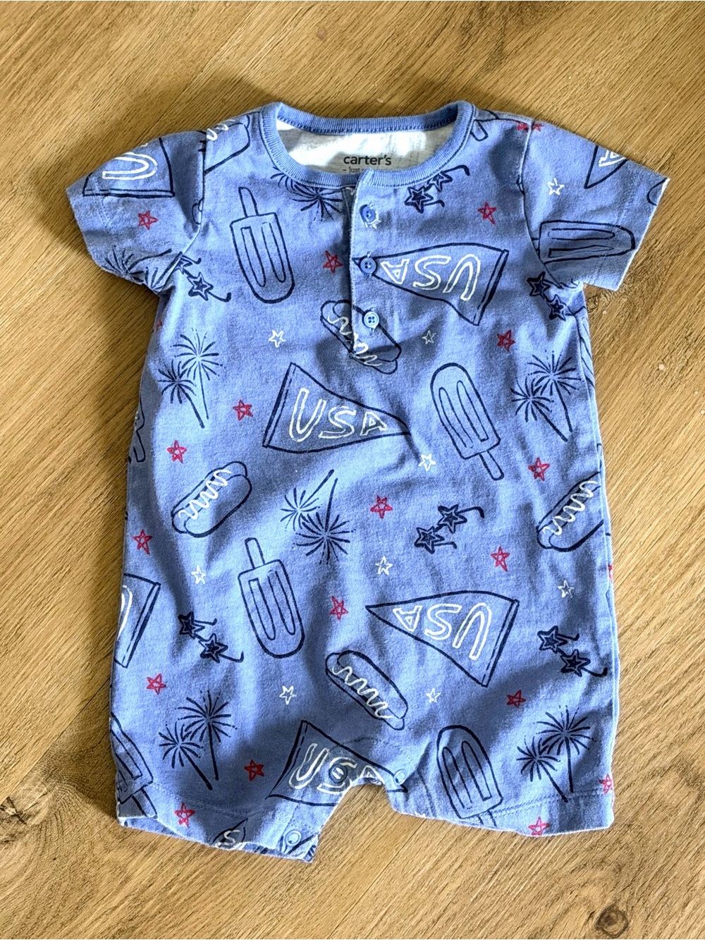 Carter's Light Blue USA & Popsicle Print Short-Sleeve One-Piece Baby 6 Months